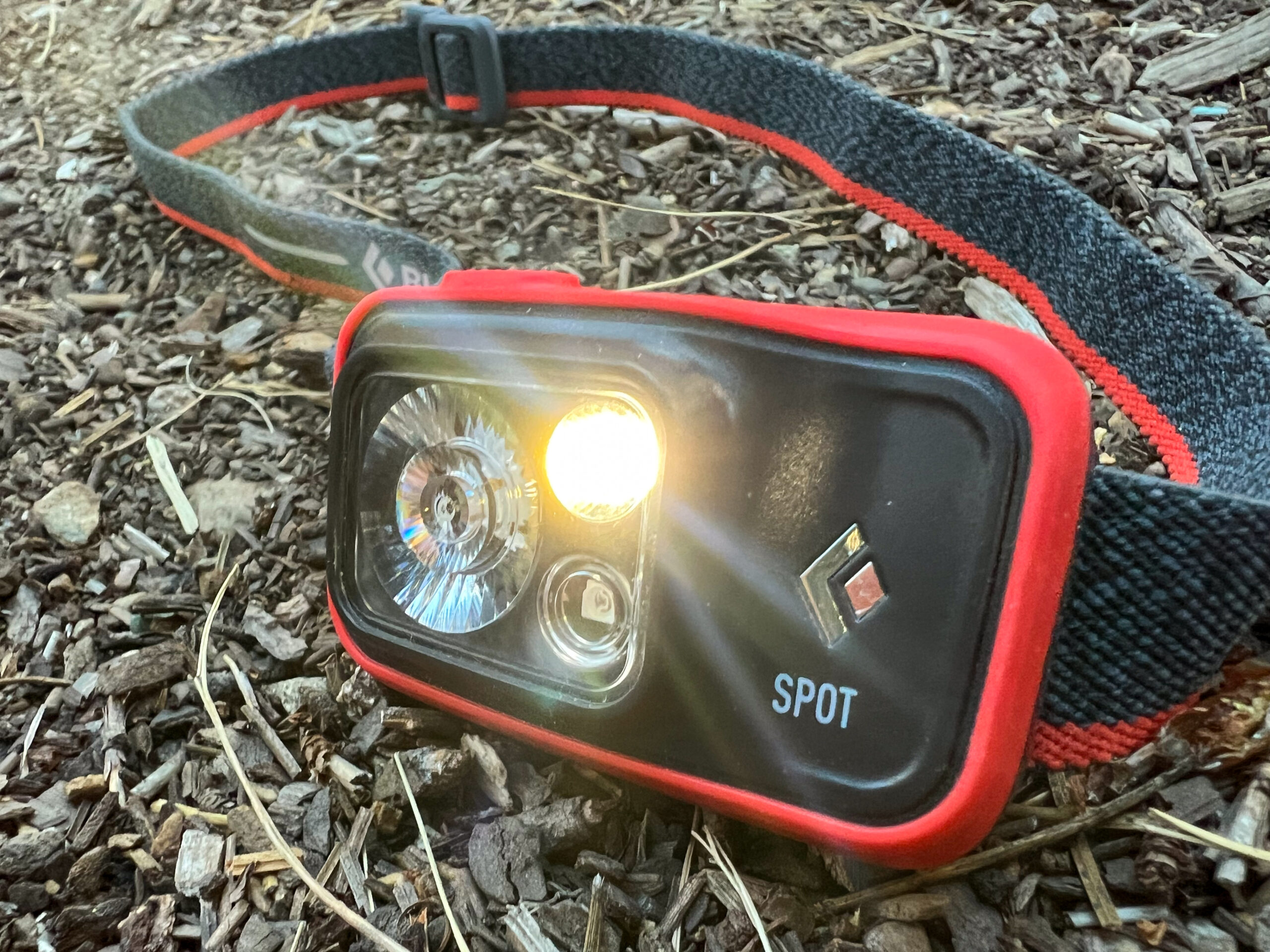 Black Diamond Spot 400 Headlamp showing LED light and adjustable strap