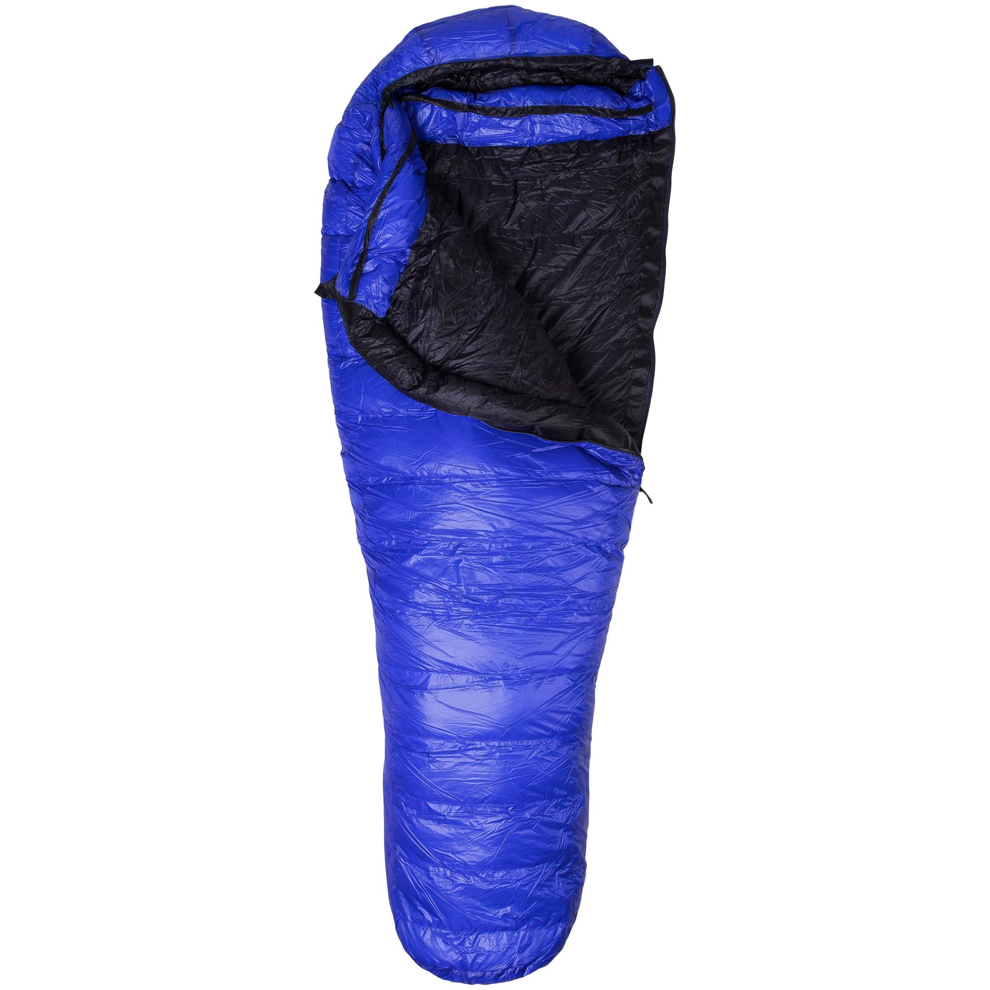 Western Mountaineering Ultralite Sleeping Bag laid out flat on camping ground
